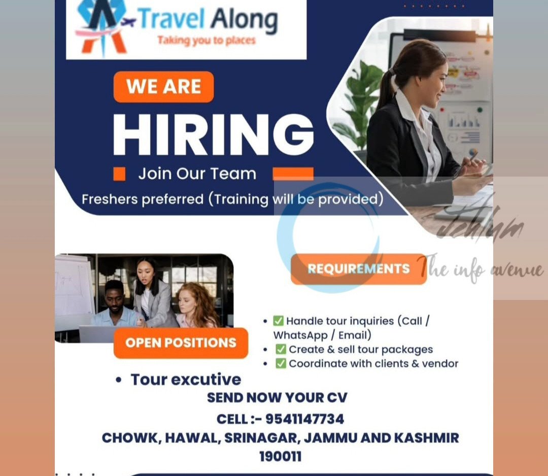 Travel Along srinagar Tour Executive Job opportunities 2025