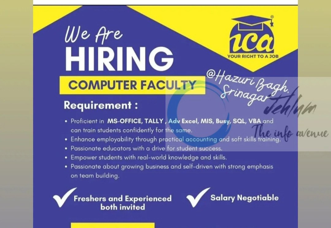 ICA Computer srinagar Faculty Job opportunities 2025
