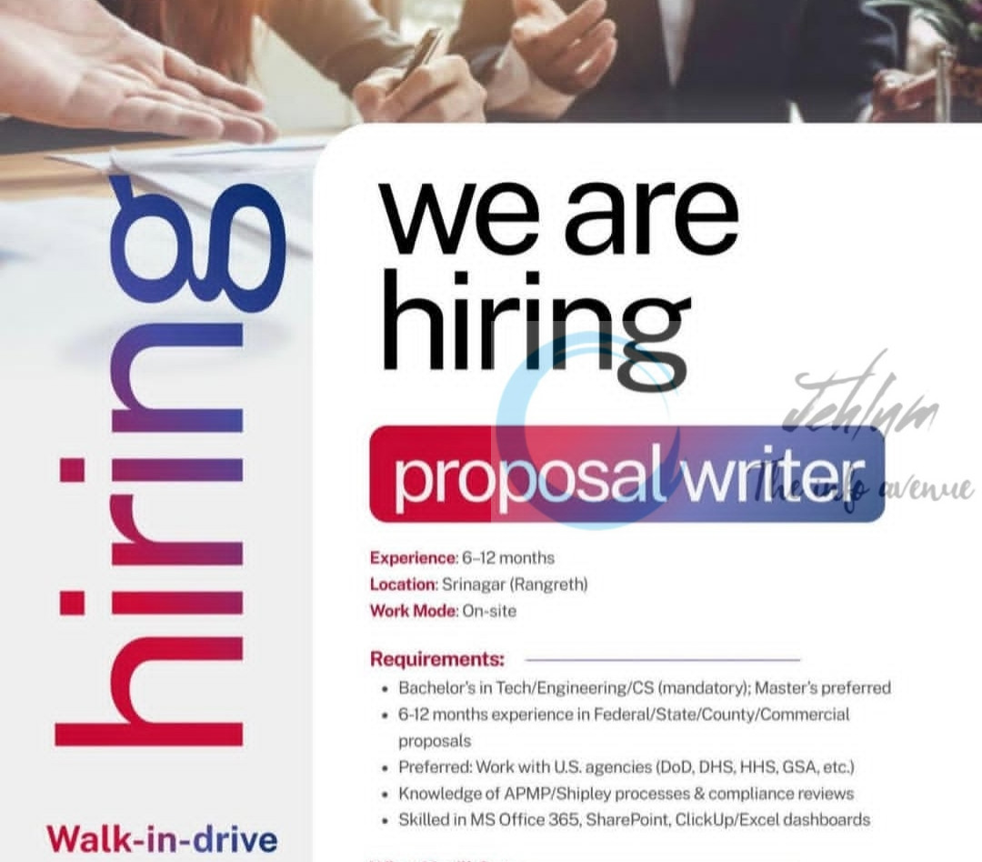 CYBERX GOV Solutions Srinagar Proposal Writer Jobs Walk-in Drive 2025