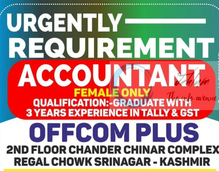 OFFCOM PLUS Srinagar Accountant Recruitment Walkin Interview 2025
