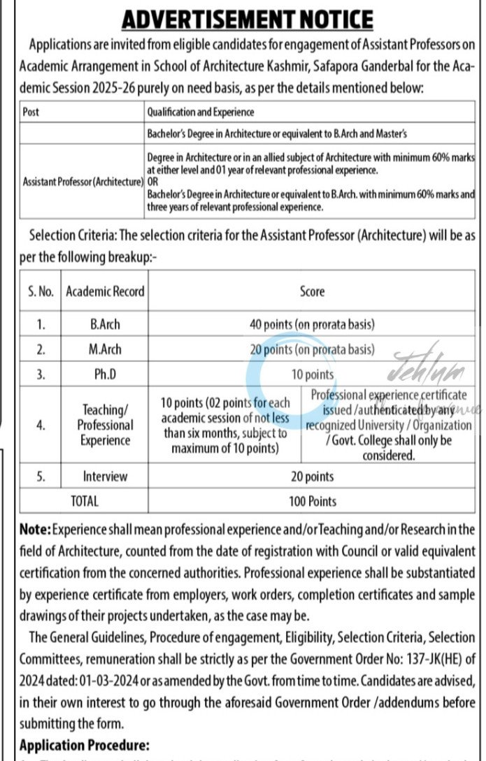 SCHOOL OF ARCHITECTURE GANDERBAL AP EMPLOYMENT OPPORTUNITIES NOTICE SOA/25/268