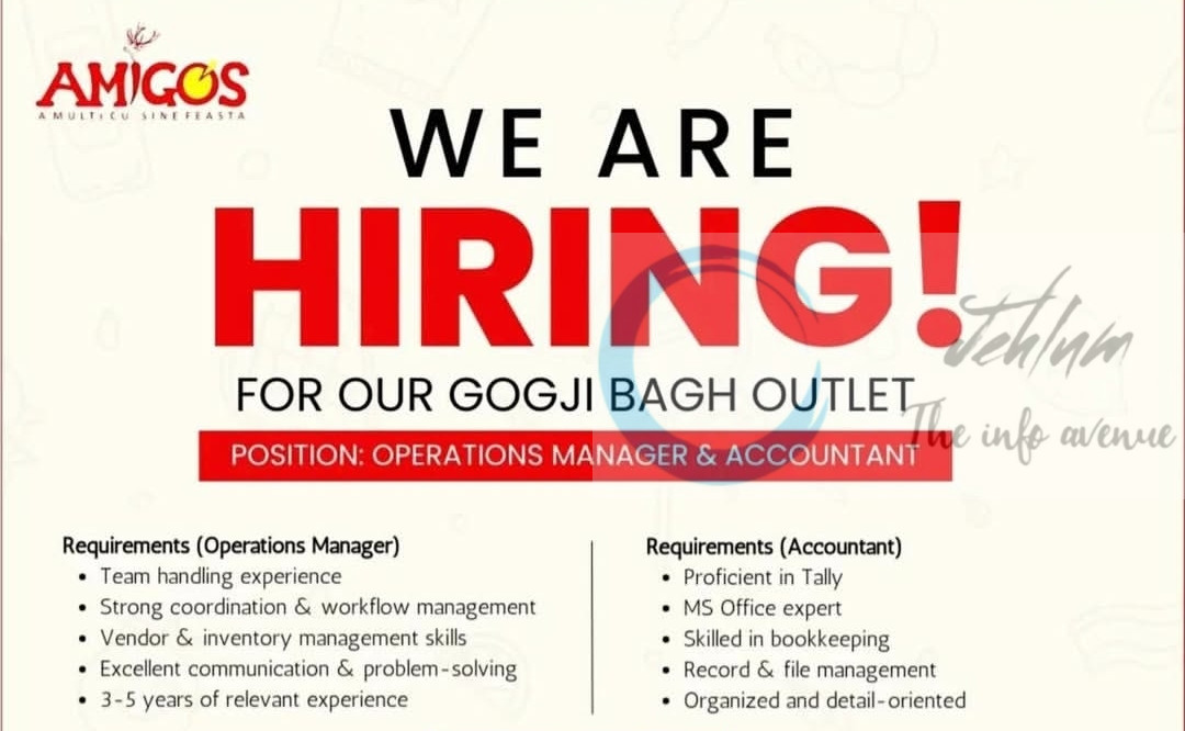 Amigos Srinagar Operations Manager/ Accountant Jobs Opportunities 2025