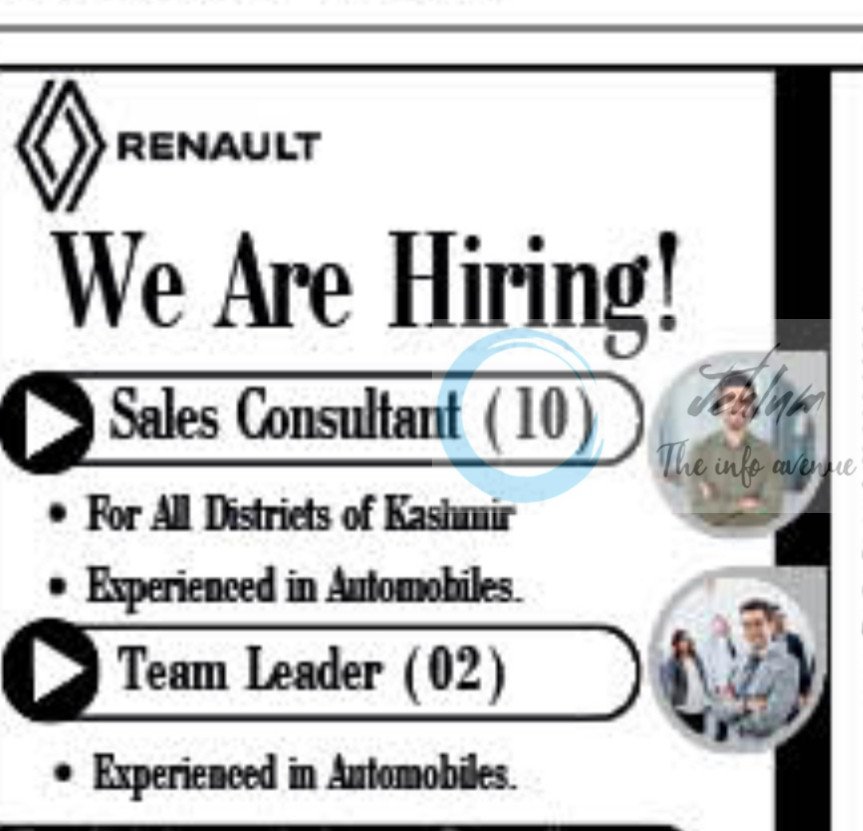Renault srinagar Sales Consultant and Team Leader Job opportunities 2025