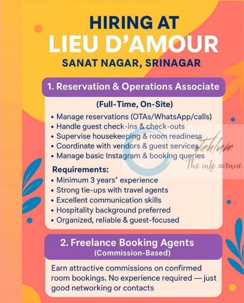 Lieu D Amour Srinagar Reservation And Operations Associate/Freelance ...