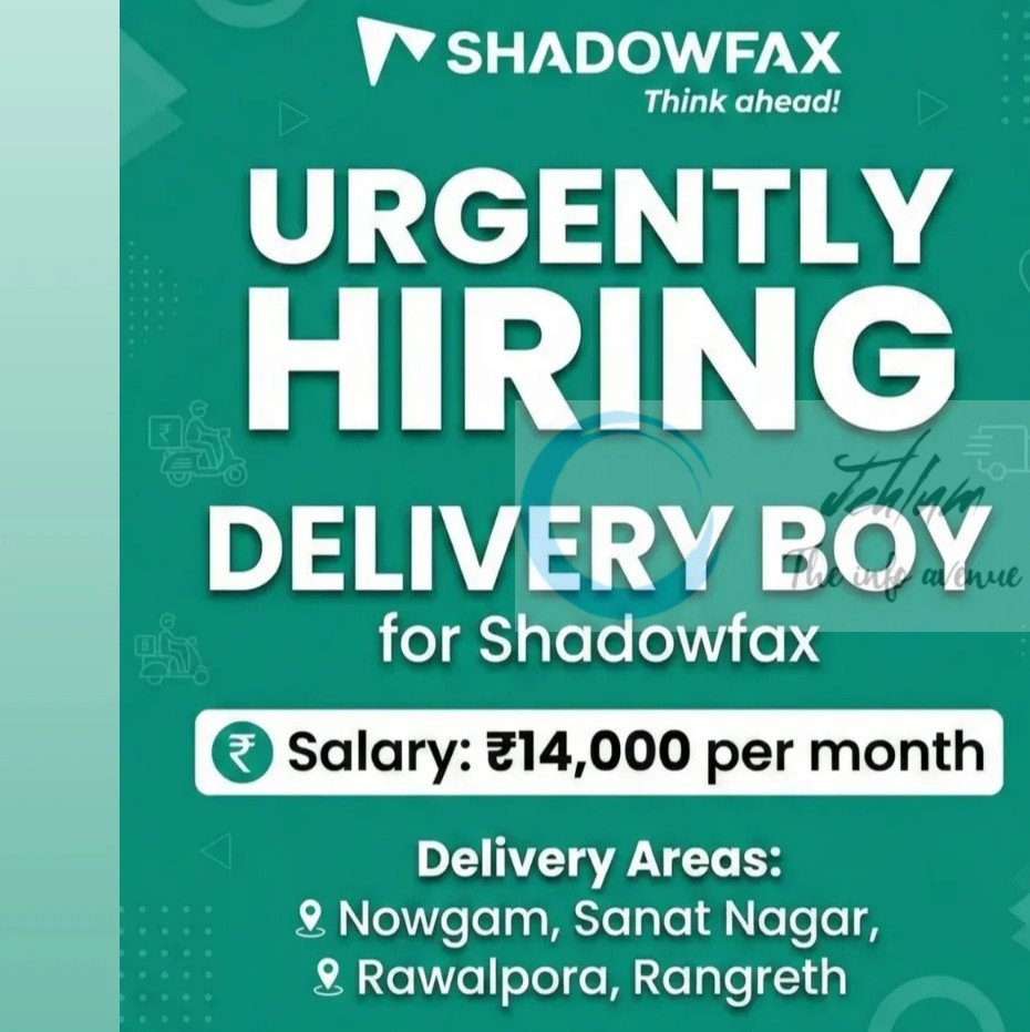 Shadowfax SFX srinagar Delivery Boy job opportunities 2025