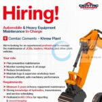 Cemtac Cements Khrew Plant Automobile Heavy Equipment Maintenance In-Charge Job Opportunities 2025