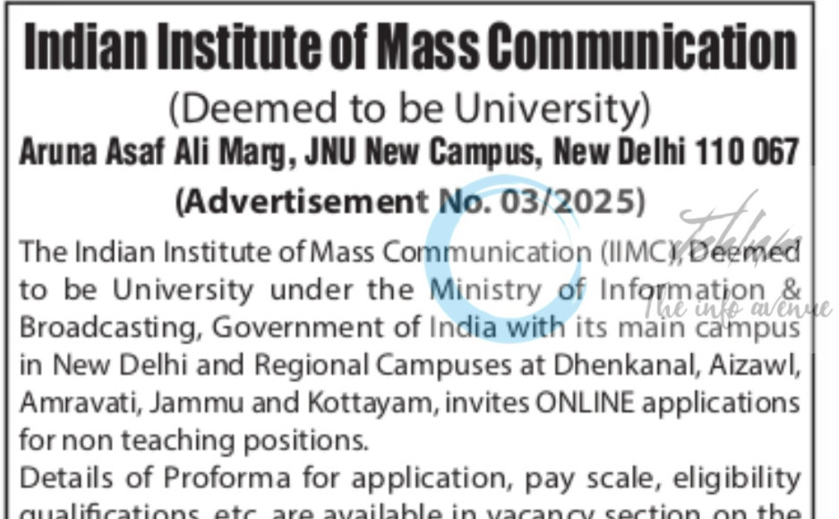 Indian Institute of Mass Communication IIMC New Delhi Non Teaching Positions employment opportunities notice 03/2025