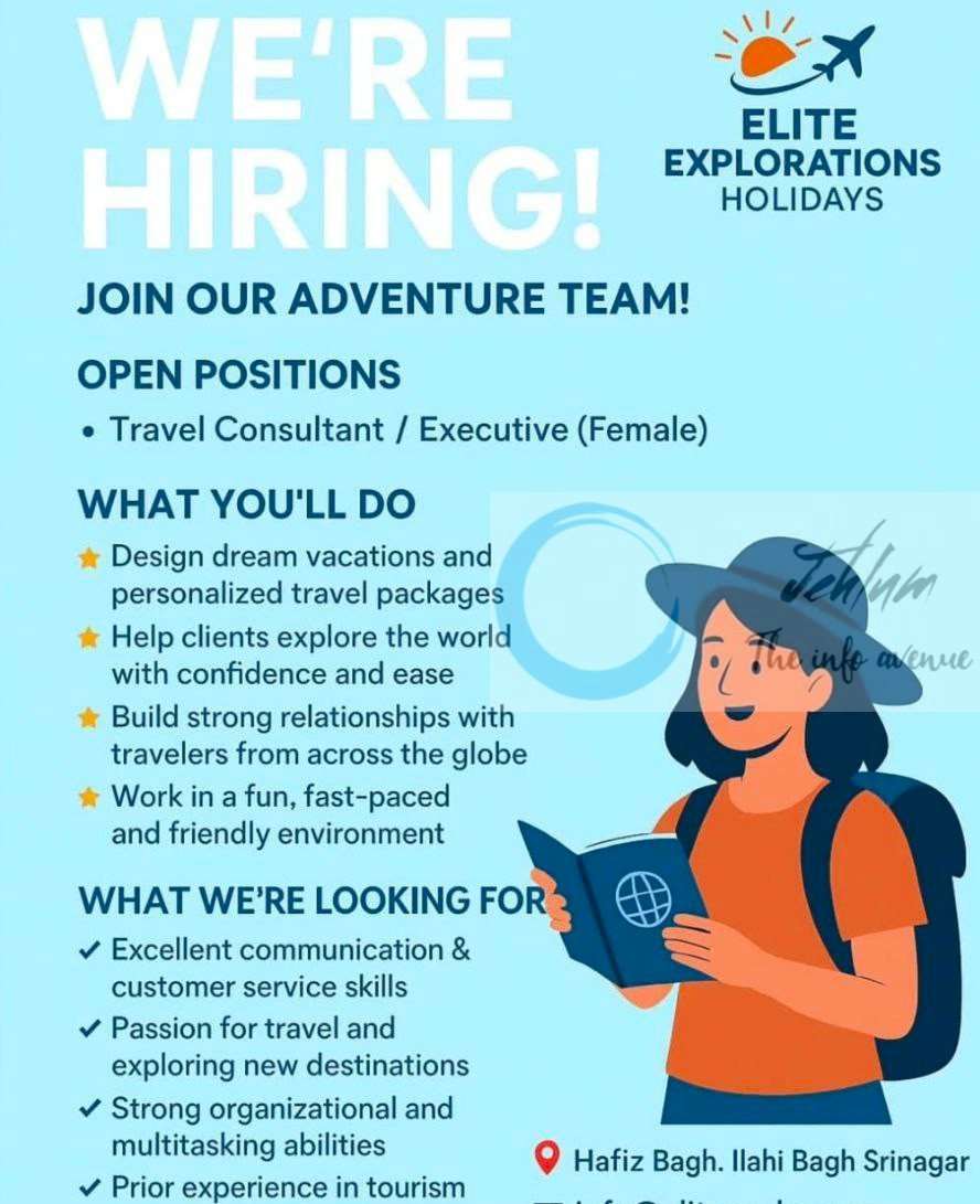 Elite Explorations Holidays EEH srinagar Travel Consultant/Executive Job opportunities 2025