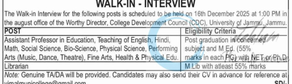 Vimal Muni College of Education VMCE Vijaypur Assistant Professor and Librarian Job opportunities 2025
