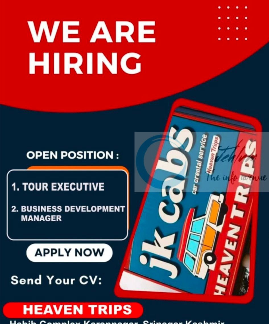Heaven Trips JK Cabs srinagar Tour Executive and Business Development Manager job opportunities 2025