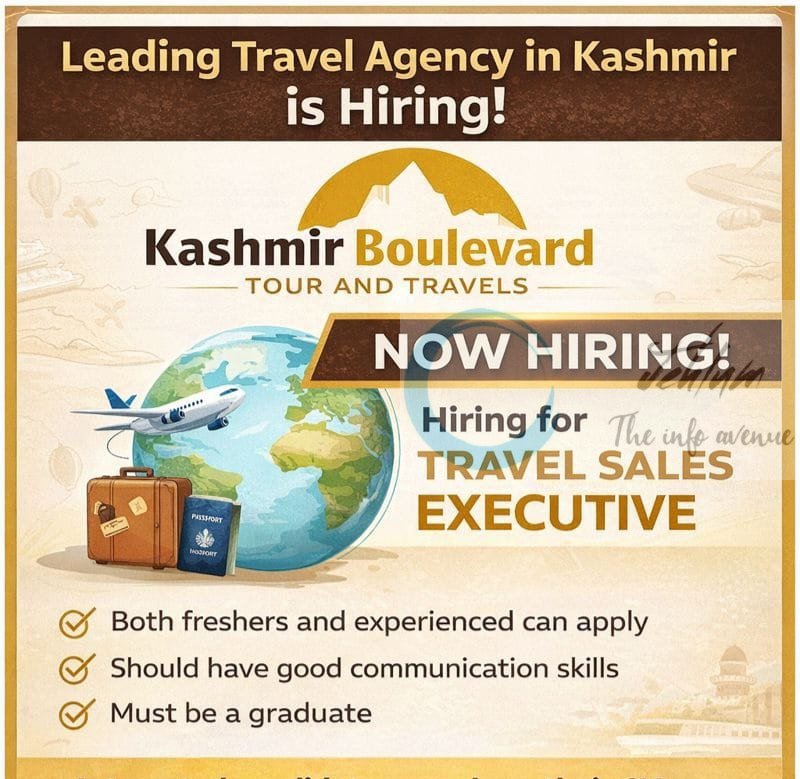 Kashmir Boulevard Tour and Travels srinagar Travel Sales Executive job opportunities 2025