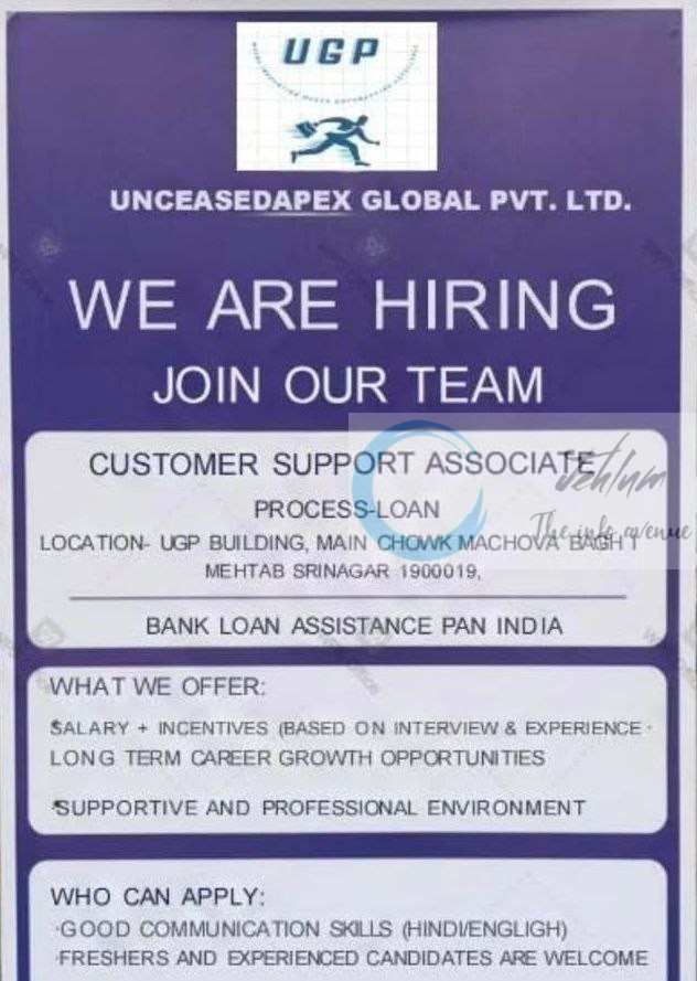 UNCEASEDAPEX GLOBAL UGP srinagar Customer Support Associate job opportunities 2025