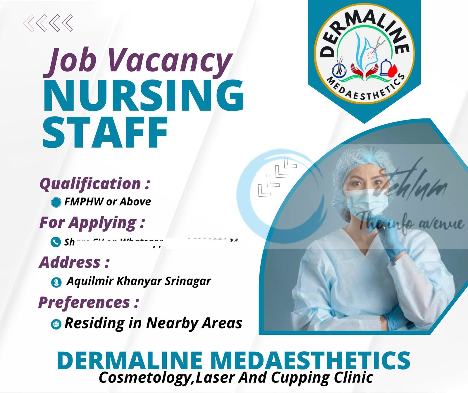 Dermaline Medaesthetics DM Srinagar nursing staff job opportunities 2025