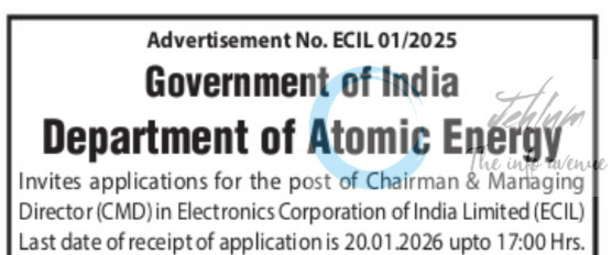 DAE Electronics Corporation of India Limited ECIL CMD JOB OPPORTUNITIES NOTICE ECIL 01/2025