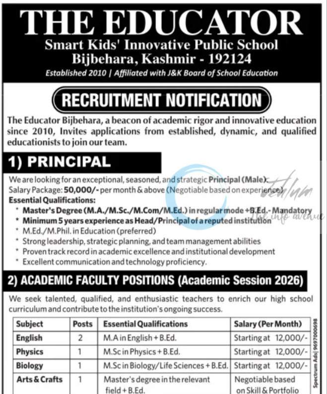 The Educator SKIPS Bijbehara faculty job opportunities 2025