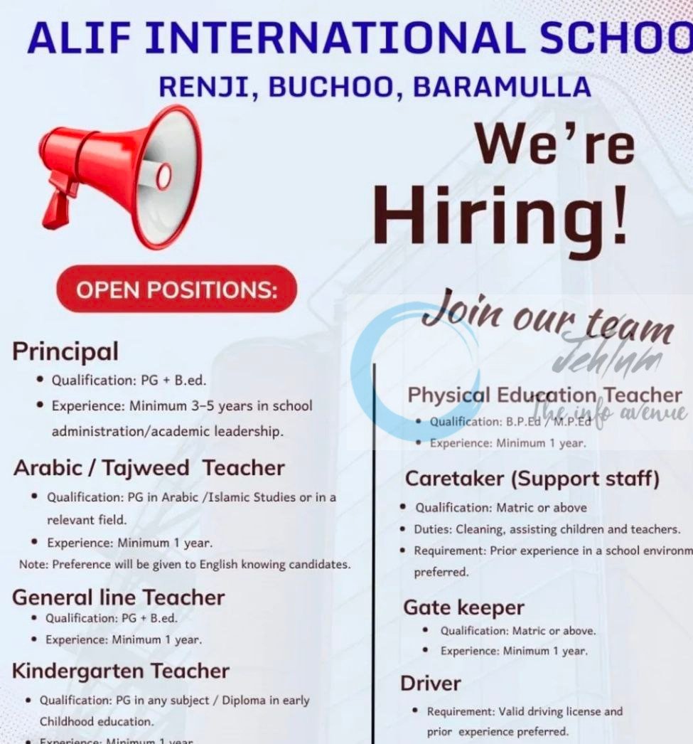 Alif International School AIS Baramulla teaching job opportunities 2025