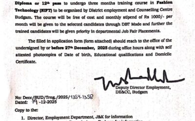 Free Fashion Technology Skill Development Training opportunities notice 1354–1358/2025