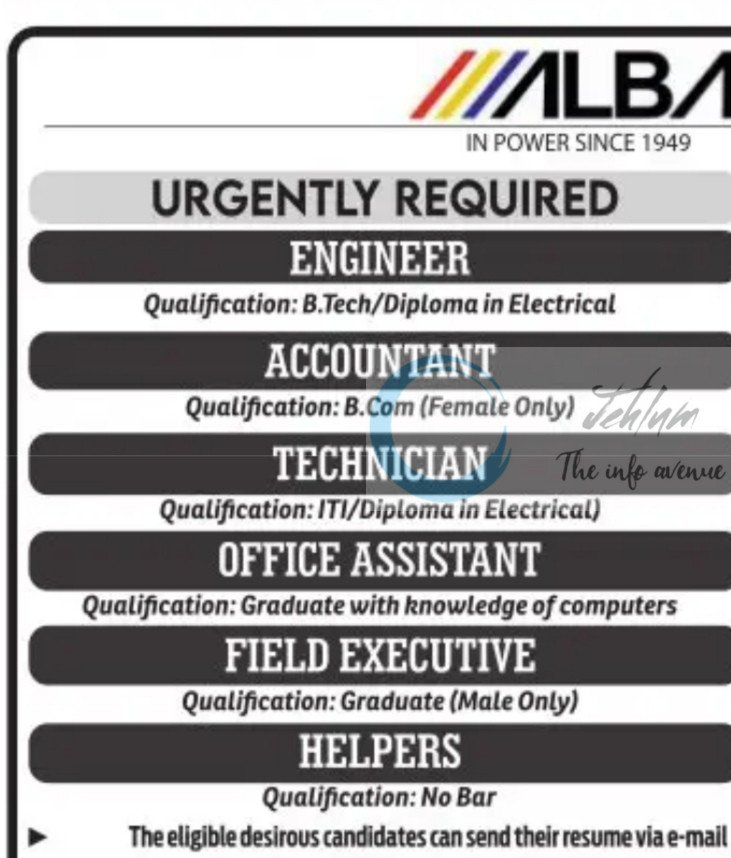 ALBA In Power Since 1949 srinagar staff job opportunities 2025