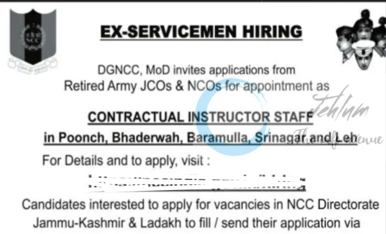 Directorate General National Cadet Corps DGNCC MoD Instructor Staff employment opportunities 2025
