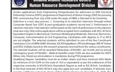 Bhabha Atomic Research Centre Mumbai PhD Fellowship opportunities notice CBC 48103/12/0009/2526