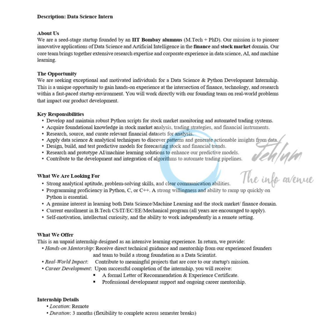 IIT Bombay Alumni Startup Data Science Intern job opportunities 2025