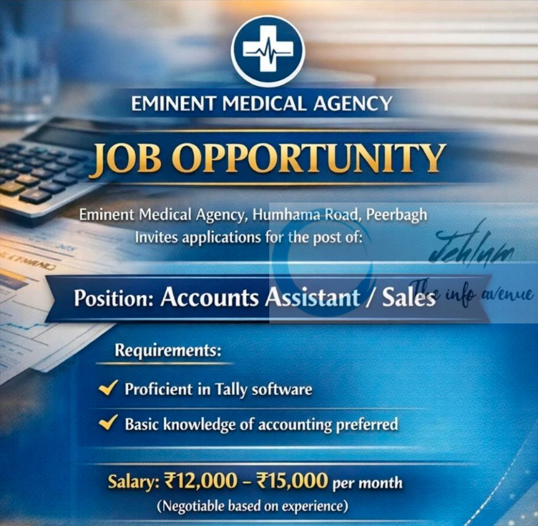 Eminent Medical Agency EMA Srinagar Accounts Assistant/Sales Job opportunities 2025