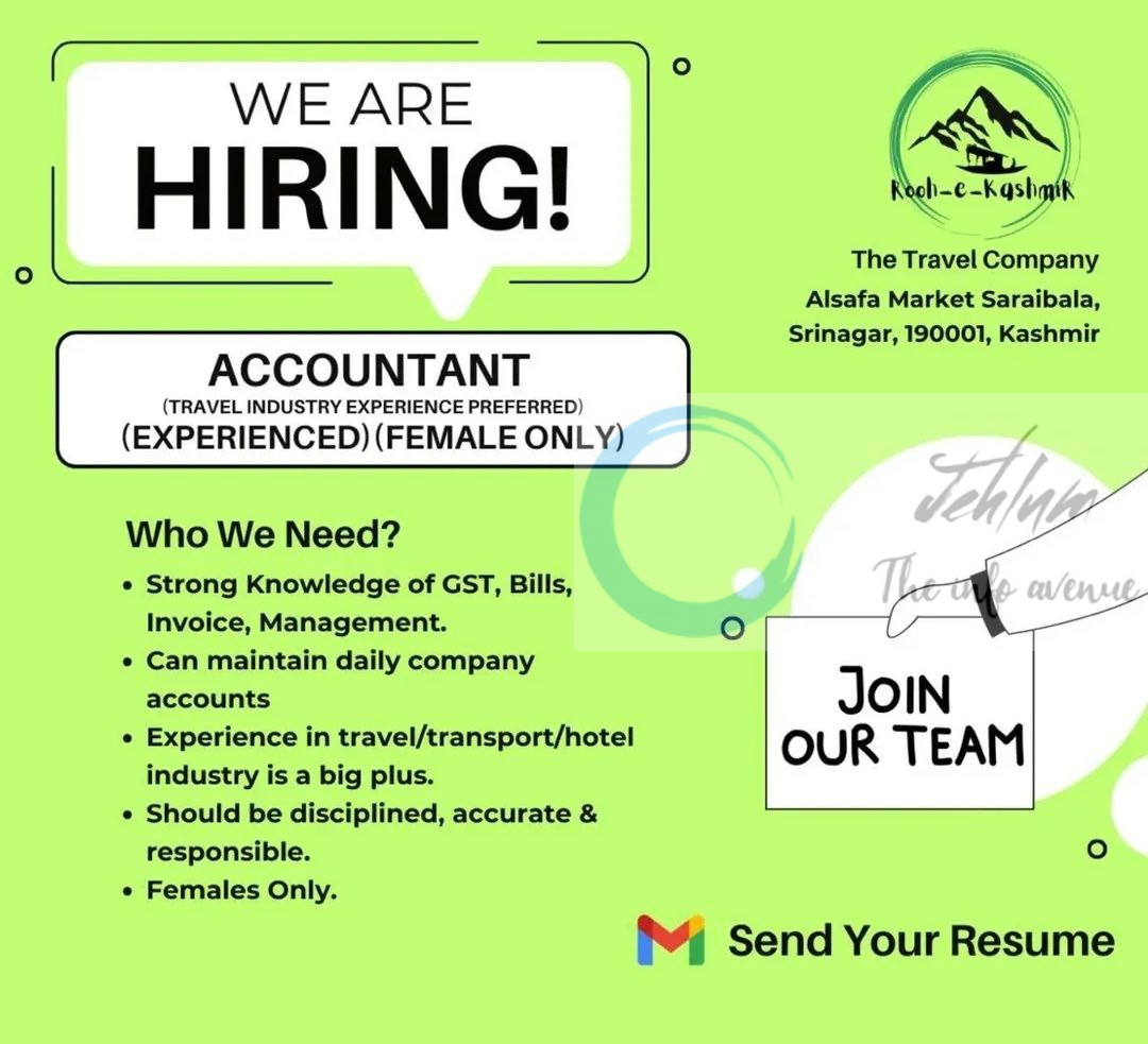 ROOH-E-KASHMIR REK SRINAGAR FEMALE ACCOUNTANT JOB OPPORTUNITIES 2025