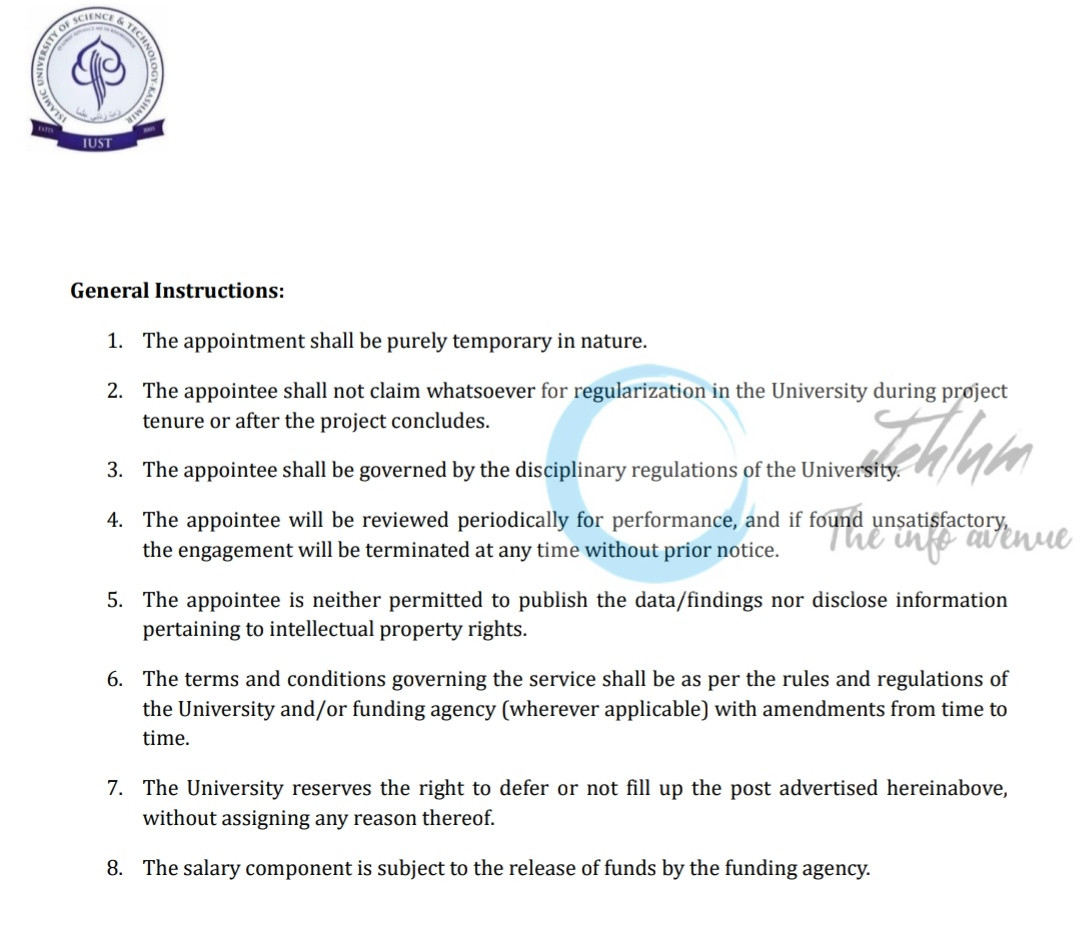 IUST Deptt of Architecture Interior Designer Recruitment Opportunity IUST/Arch/25/04