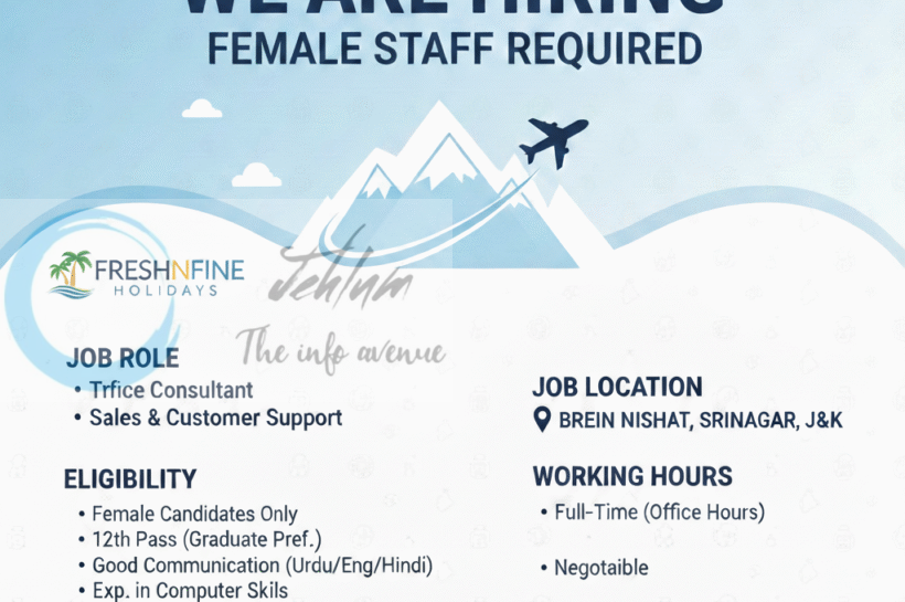 FreshnFine Holidays srinagar staff job opportunities 2026