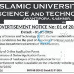 ISLAMIC UNIVERSITY OF SCIENCE AND TECHNOLOGY IUST PULWAMA ASSISTANT PROFESSOR AND ASSOCIATE PROFESSOR EMPLOYMENT OPPORTUNITIES NOTICE 01 of 2026