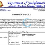 Kashmir University KU DEPTT of Geoinformatics JRF job opportunities notice F/GeolTProject/MoES/2025