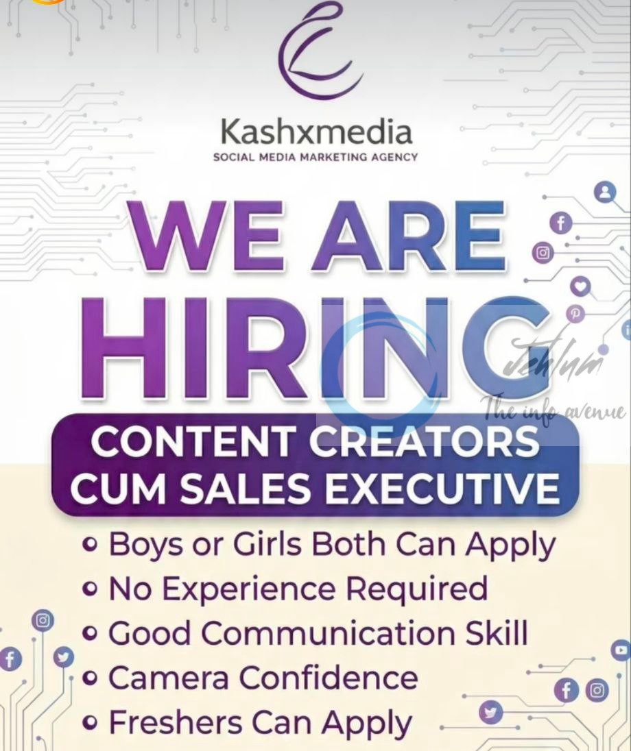 Kashxmedia srinagar Content Creators cum Sales Executive job opportunities 2026