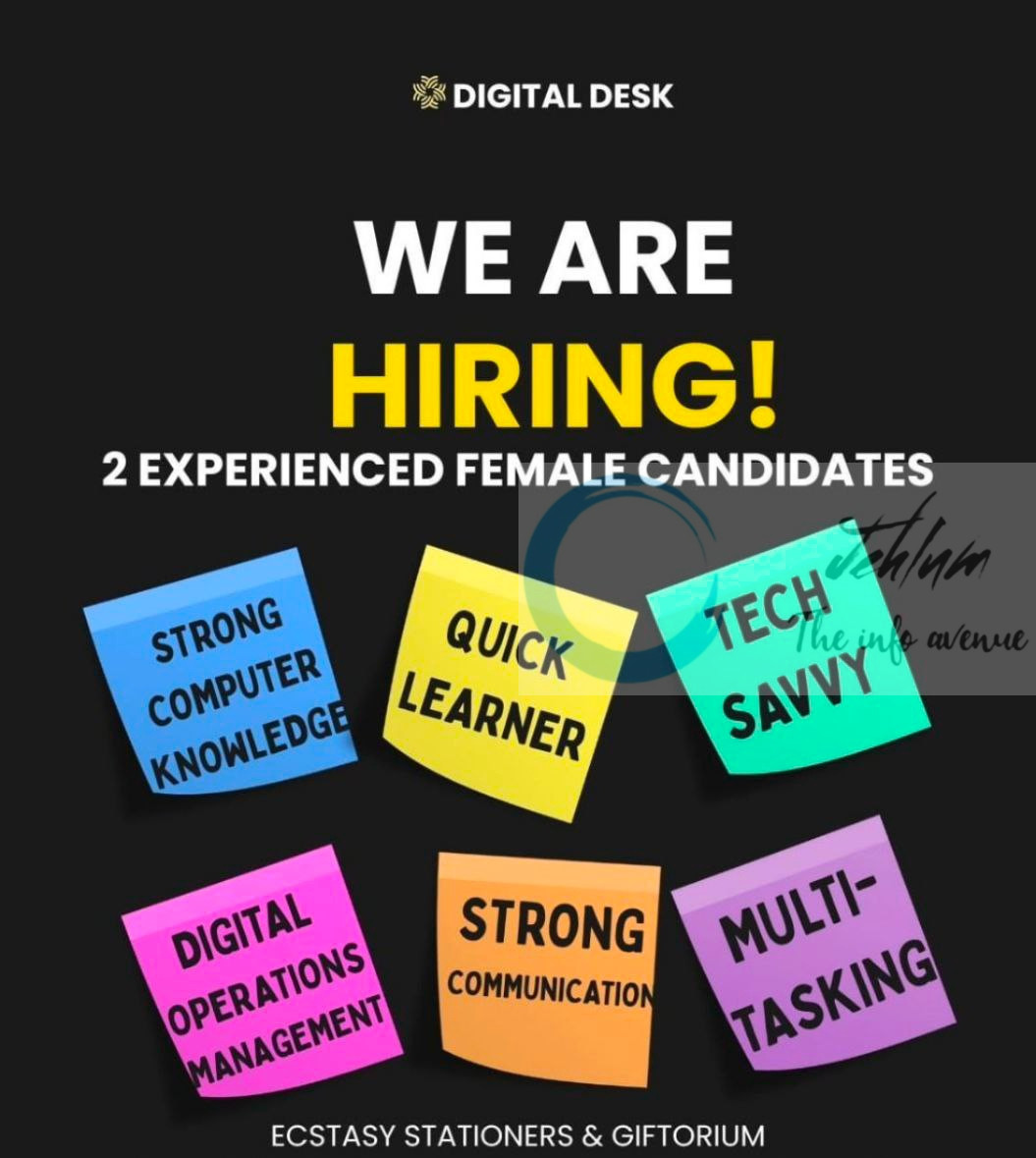 Ecstasy Stationers and Giftorium srinagar job opportunities 2026