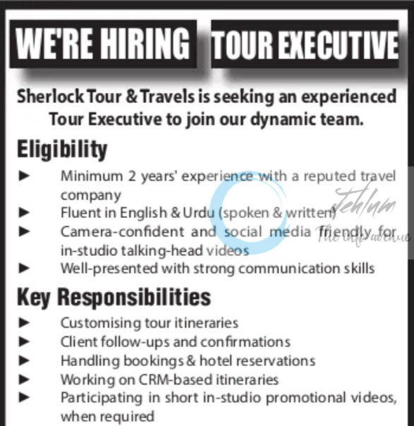 Sherlock Tour and Travels STT Srinagar Tour Executive job opportunities 2026