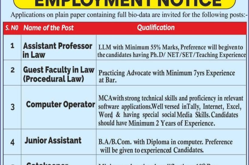 Sopore Law College SLC Guest Faculty job opportunities 2026