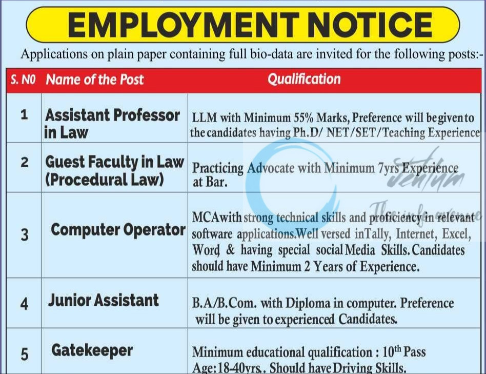 Sopore Law College SLC Guest Faculty job opportunities 2026
