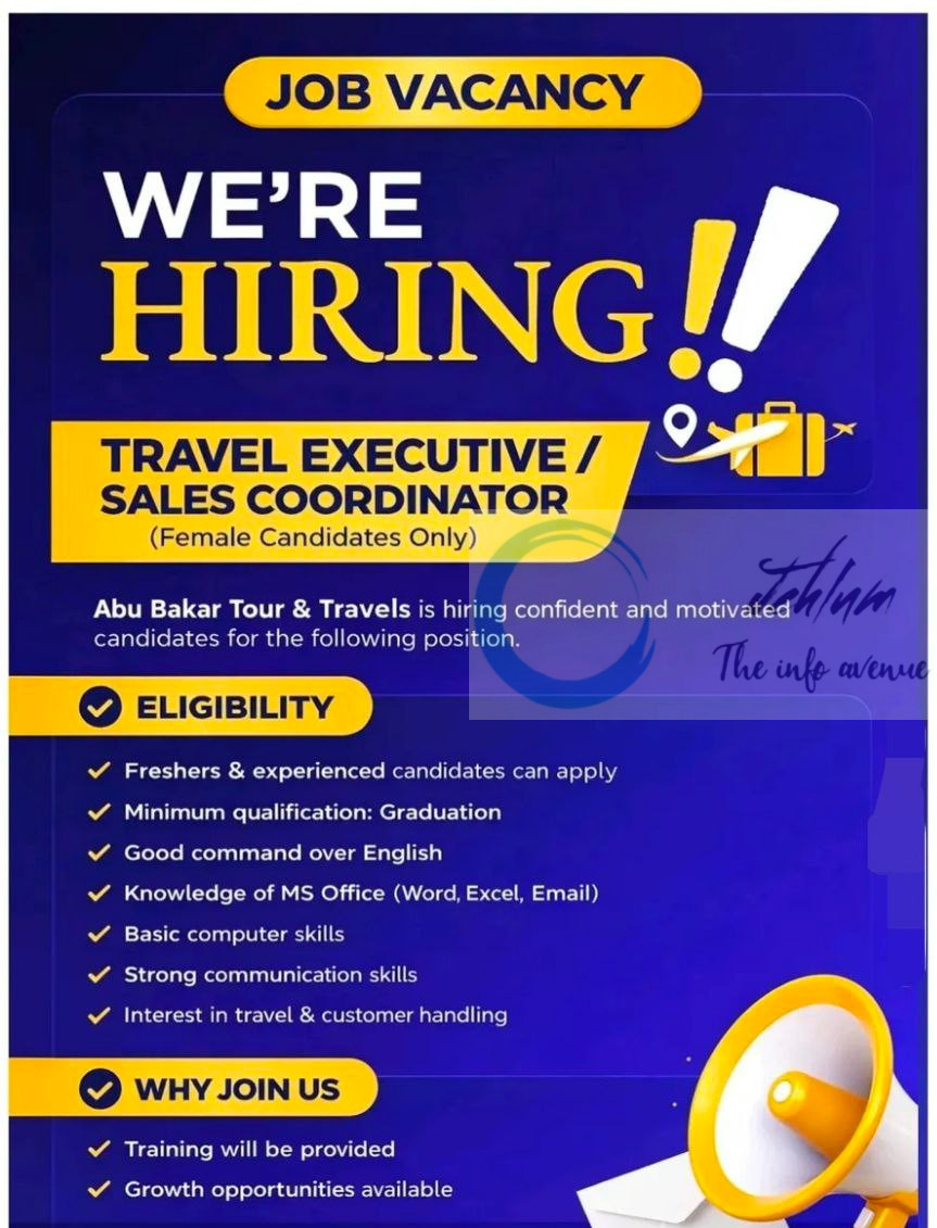 Abu Bakar Tour and Travels ABTT Srinagar Travel Executive and Sales Coordinator job opportunities 2026