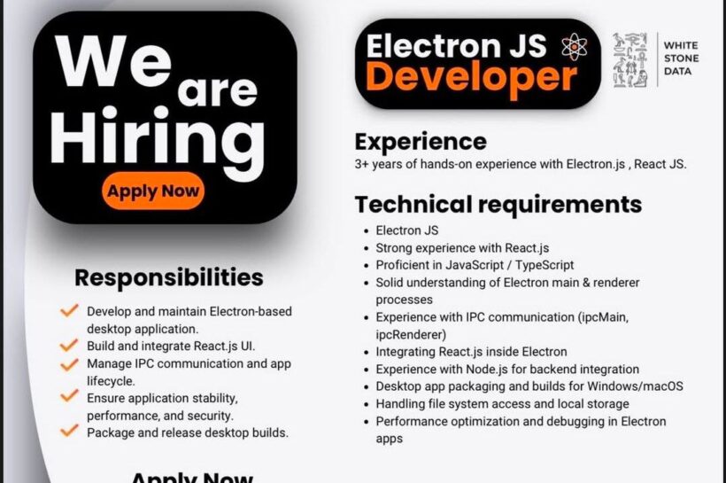 White Stone Data WSD Srinagar Electron JS Developer job opportunities 2026