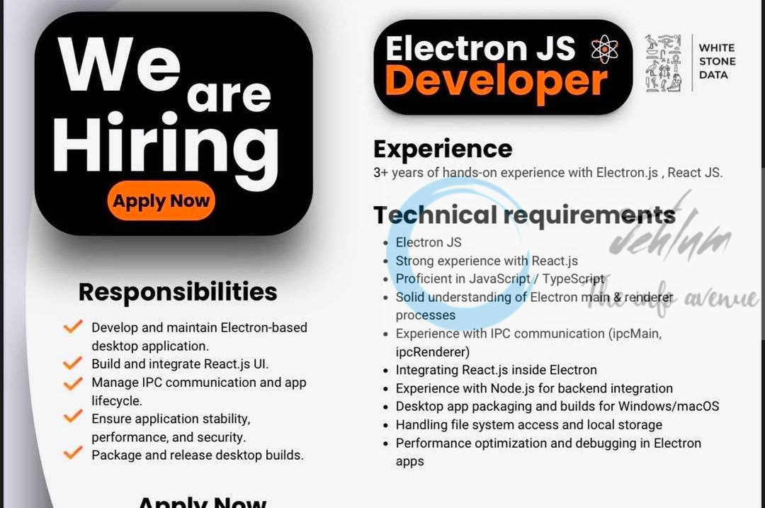 White Stone Data WSD Srinagar Electron JS Developer job opportunities 2026