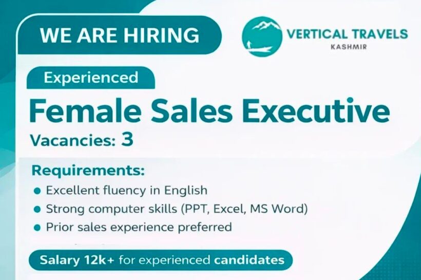 Vertical Travels Kashmir VTK srinagar travel executive job opportunities 2026