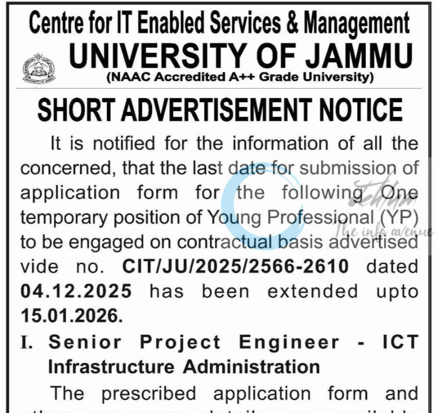 Jammu University Centre for IT Enabled Services and Management job opportunities notice CIT/JU/2025/2566-2510 