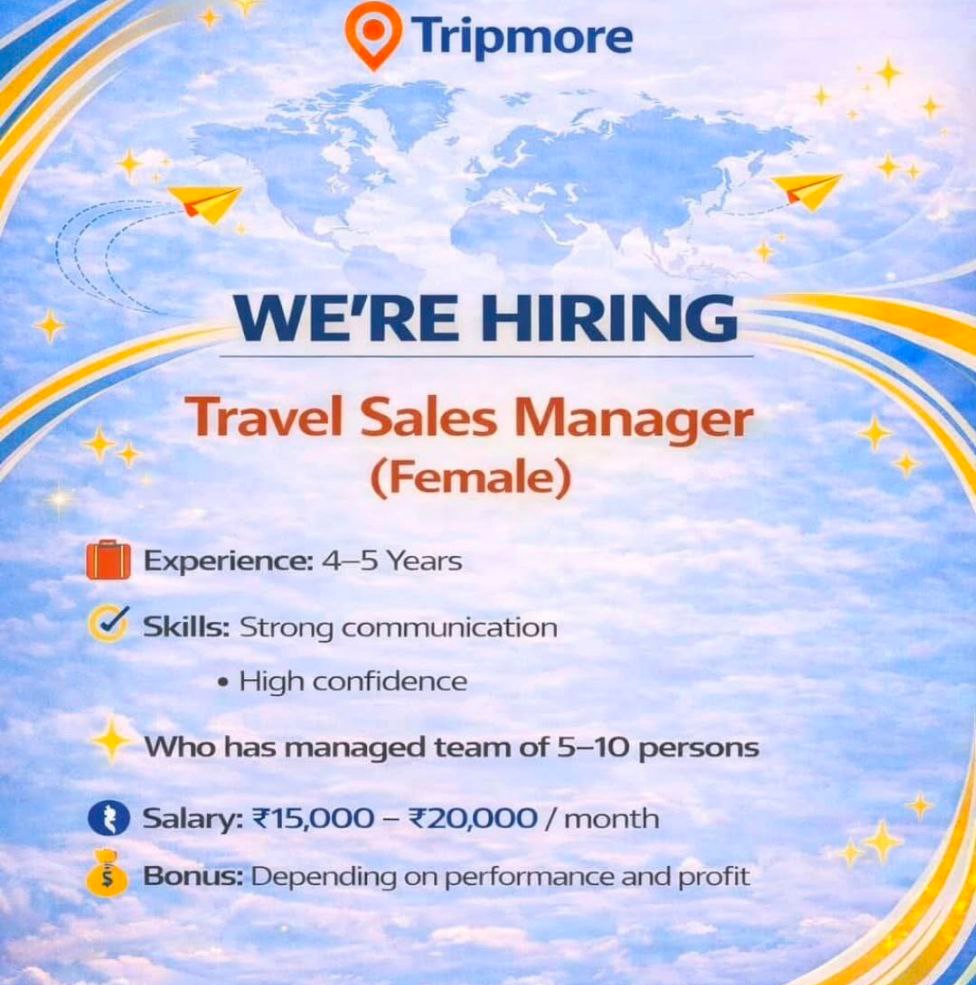 Tripmore Travel srinagar Sales Manager job opportunities 2026