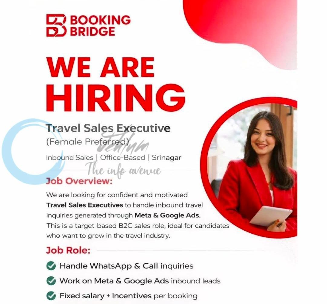 Booking Bridge BB Srinagar Travel Sales Executive job opportunities 2026 
