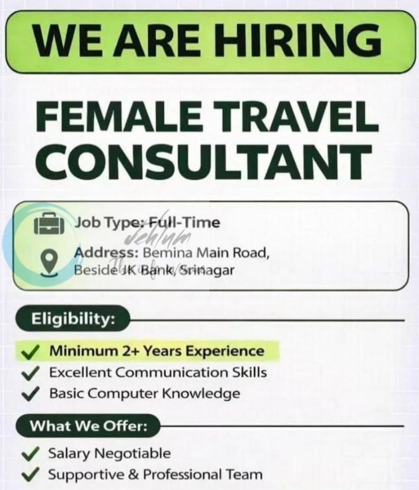 Arwa Tour and Travel Srinagar Travel Consultant job opportunities 2026