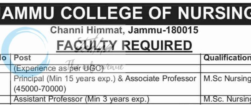 JAMMU COLLEGE OF NURSING FACULTY JOB OPPORTUNITIES 2026