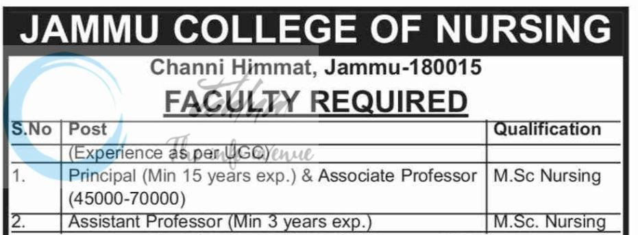 JAMMU COLLEGE OF NURSING FACULTY JOB OPPORTUNITIES 2026