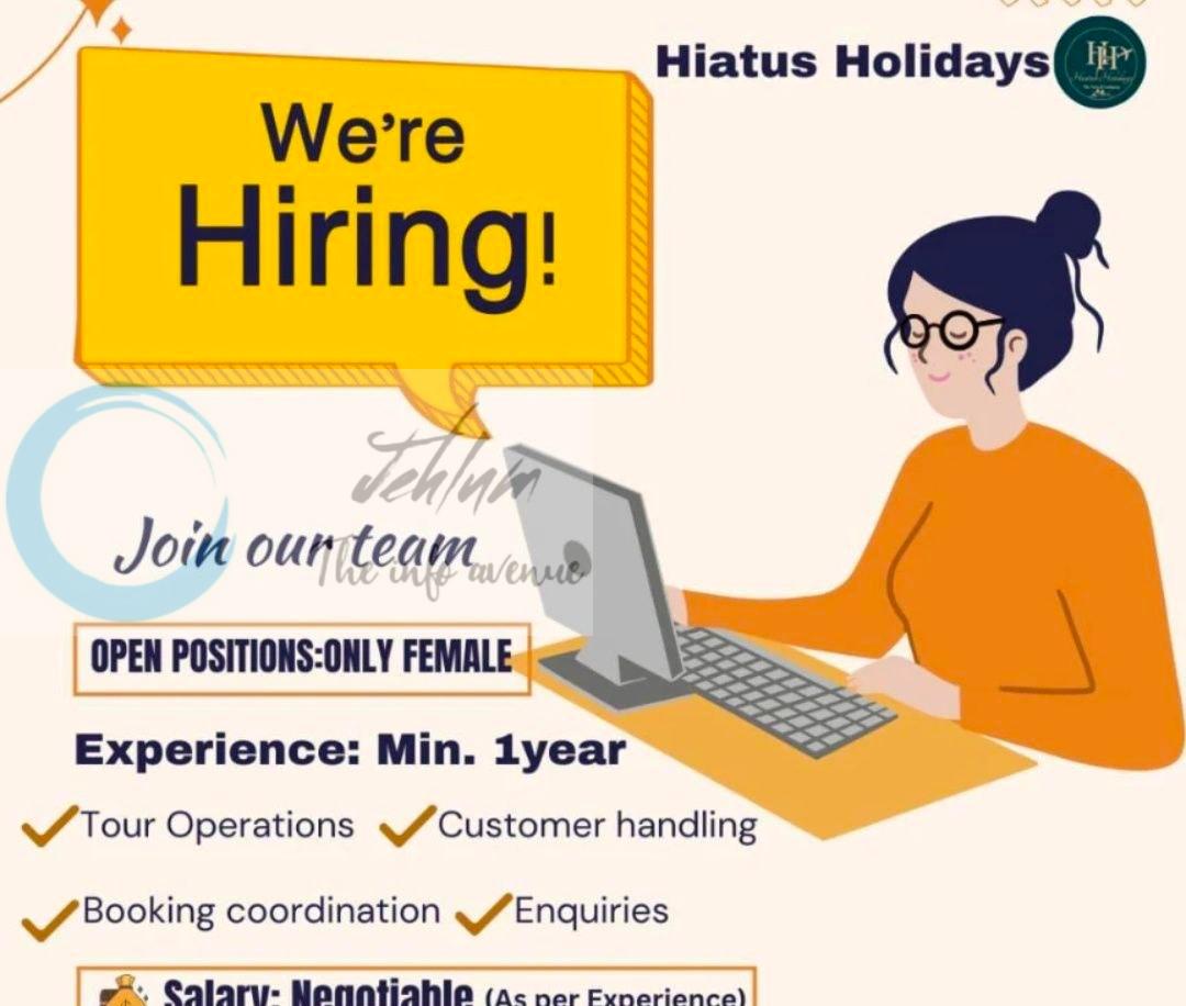 Hiatus Holidays srinagar Tour Operations and Customer Handling Team job opportunities 2026
