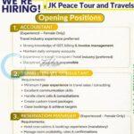 JK Peace Tour and Travels srinagar Accountant/Travel Consultant/Reservation Manager job opportunities 2026