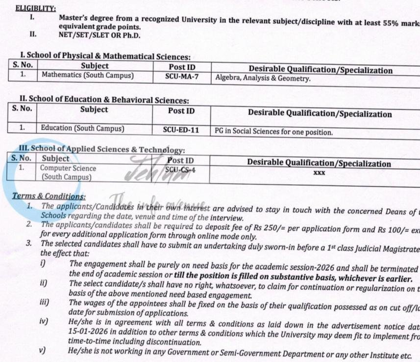 Kashmir University KU South Campus AP JOB OPPORTUNITIES 2026