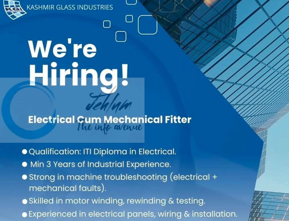 Kashmir Glass Industries srinagar Electrical Cum Mechanical Fitter Job opportunities 2026